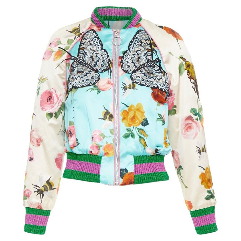 GUCCI 2016 Michele Runway blue silk insect embroidery bomber jacket IT36 XXS - Picture 2 of 10